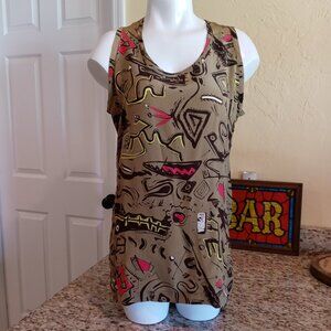 Vintage Sue Wong 100% Silk Tribal Geomteric Print Tank